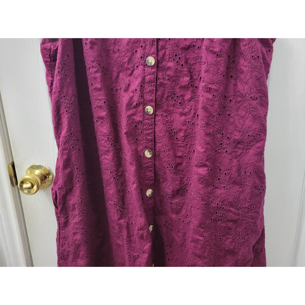Liz Claiborne Wild Cherry Eyelet Cotton Button Front Midi Dress Pockets XL - Picture 8 of 12